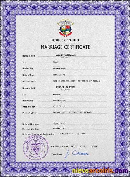 Panama marriage certificate